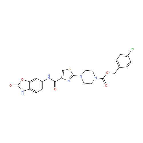 4-Chlorobenzyl 4-(4-((2-oxo-2,3-dihydrobenzo[d]oxazol-6-yl)carbamoyl)thiazol-2-yl)piperazine-1-carboxylate