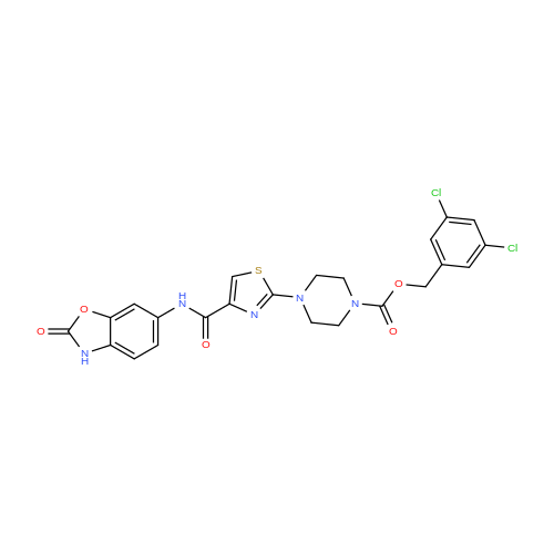 3,5-Dichlorobenzyl 4-(4-((2-oxo-2,3-dihydrobenzo[d]oxazol-6-yl)carbamoyl)thiazol-2-yl)piperazine-1-carboxylate